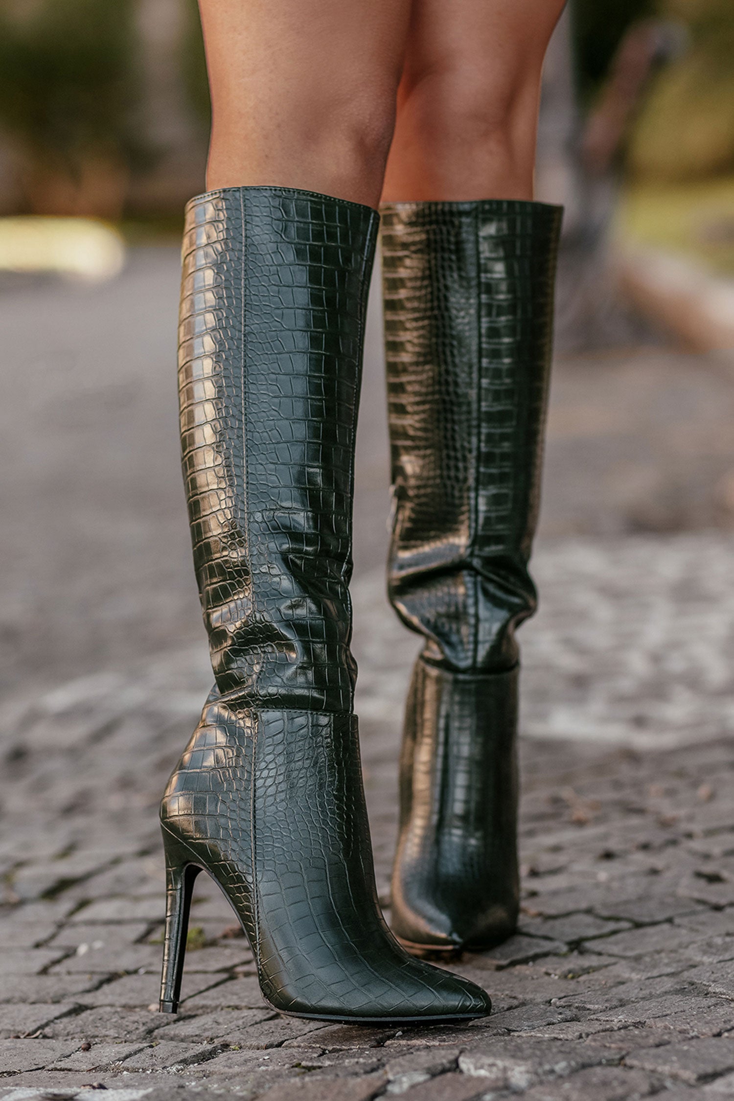 BRENDA - Green Alexoo boots with high heel