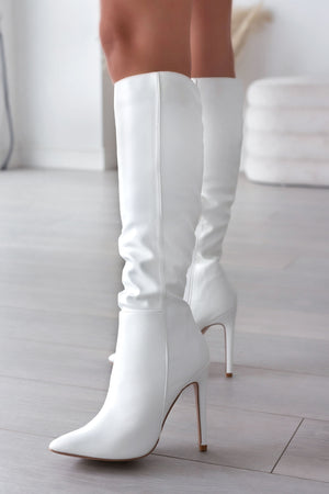 BRENDA - White Alexoo boots with high heel