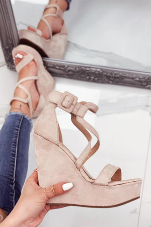 Nude suede wedge sandals