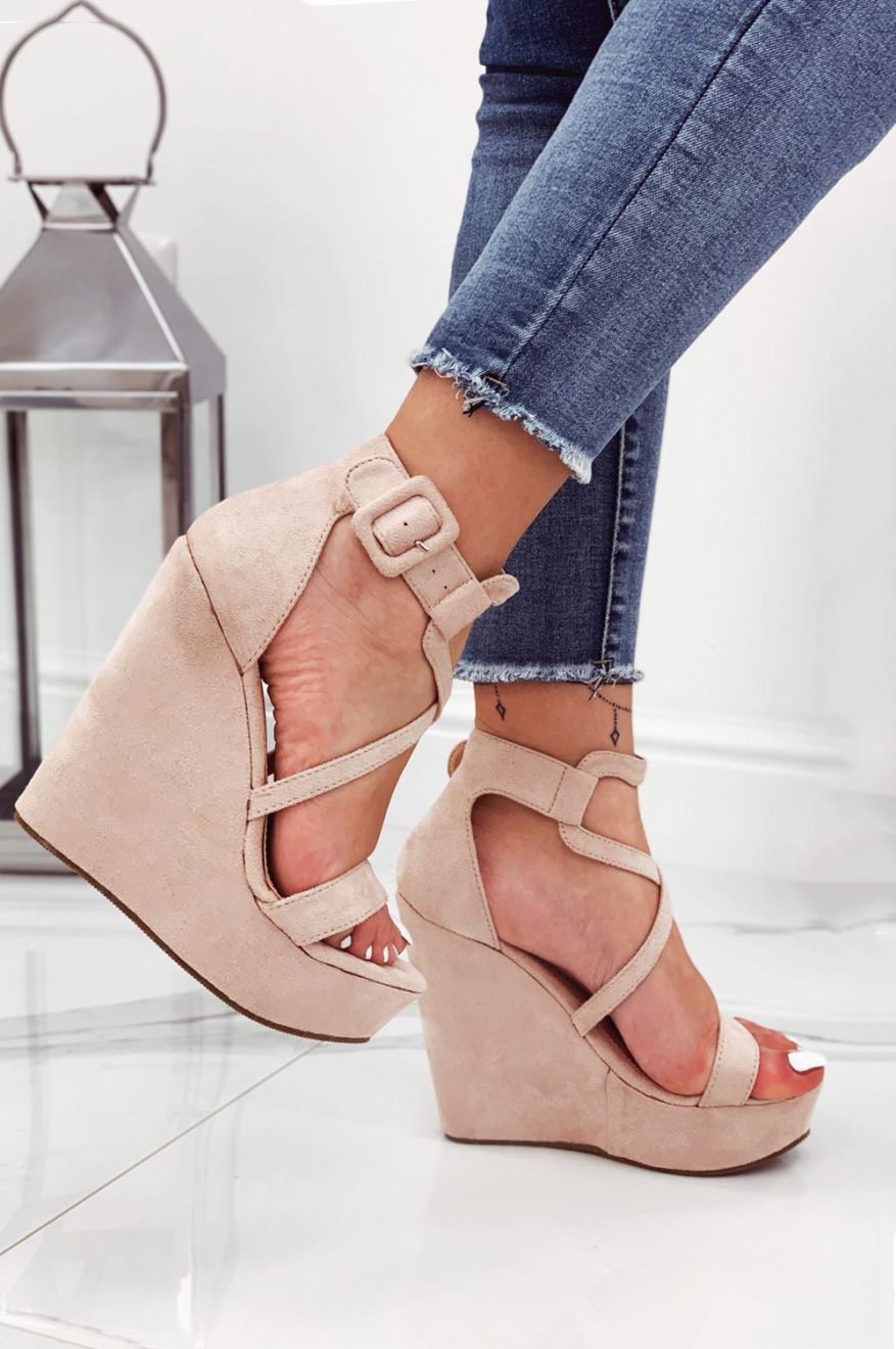 Nude suede wedge sandals