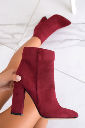 DORIS - Bordeaux suede ankle boots with high heel