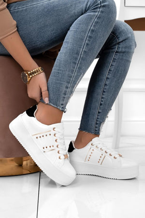MORENA - White sneakers with gold studs and black back