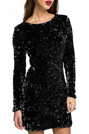 Long-sleeved sequin dress Black