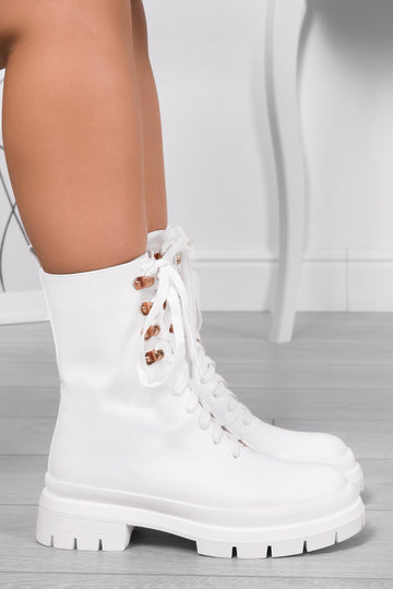 White Alexoo combat ankle boots with laces