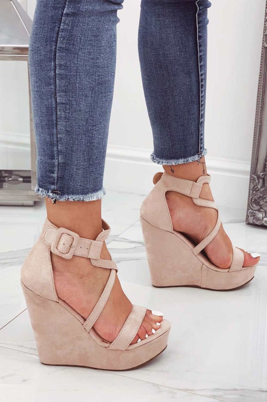 Nude suede wedge sandals
