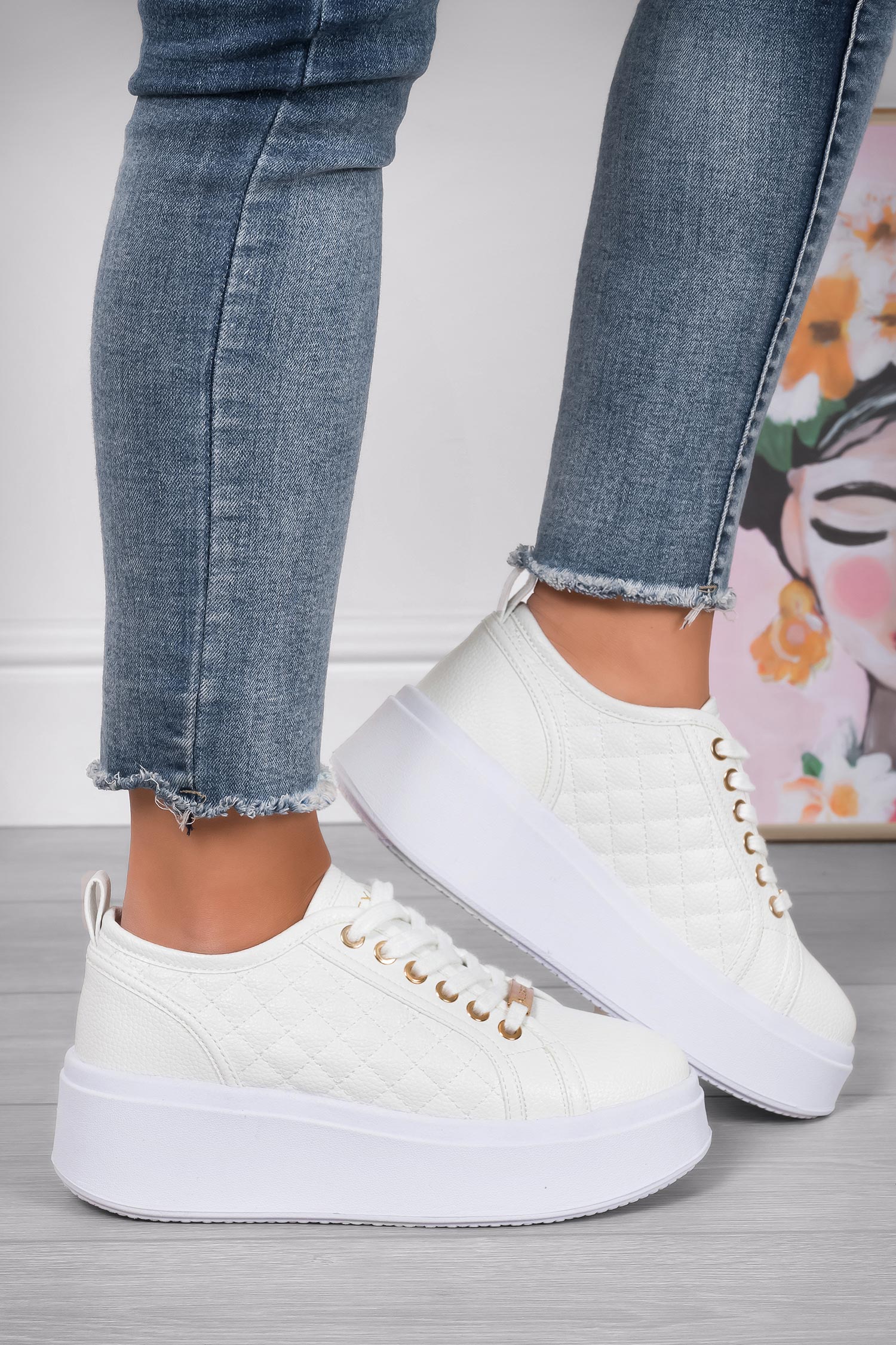 DALILA - Baskets plateforme Alexoo en simili cuir martelé crème