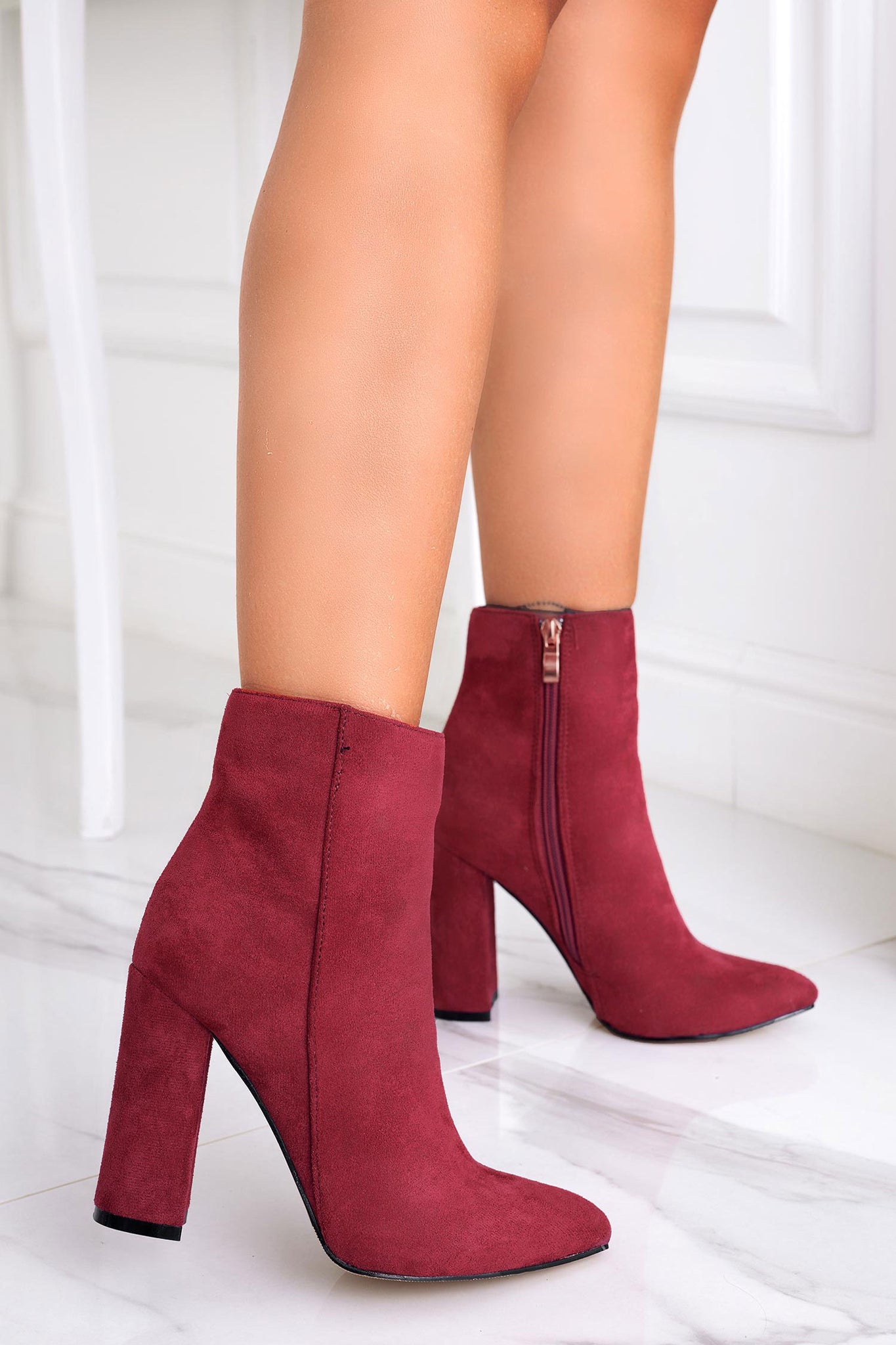 DORIS - Bordeaux suede ankle boots with high heel