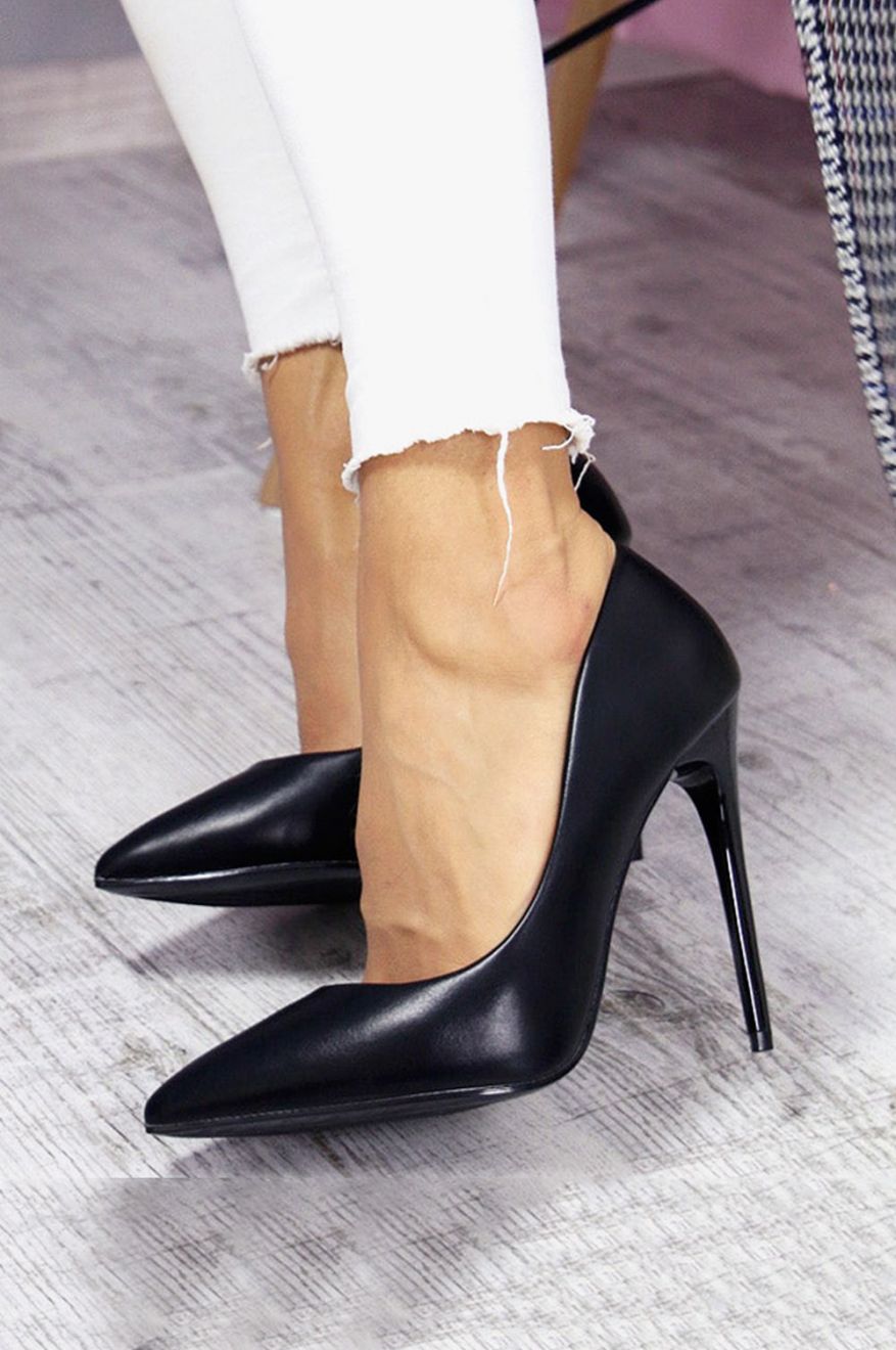 Black eco-leather pumps with stiletto heel