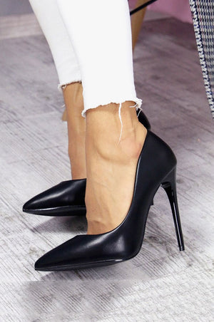 Black eco-leather pumps with stiletto heel