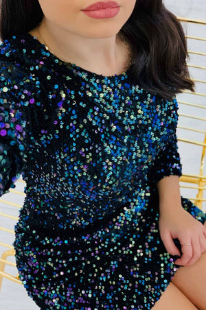 Long-sleeved multicolor sequin dress