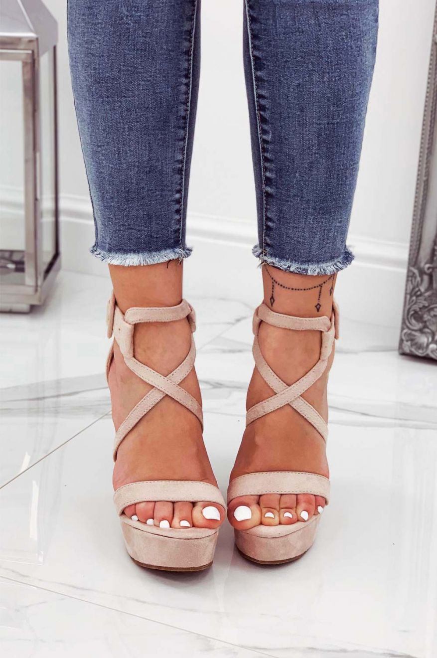Nude suede wedge sandals
