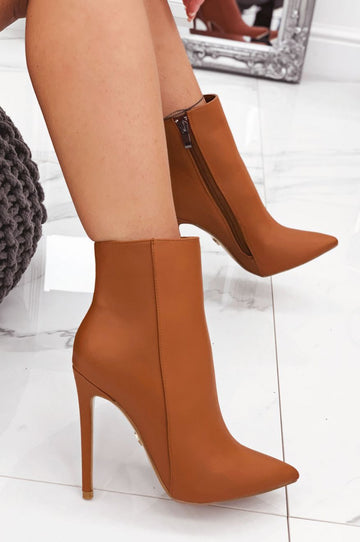 Camel ankle boots in faux leather with high heel