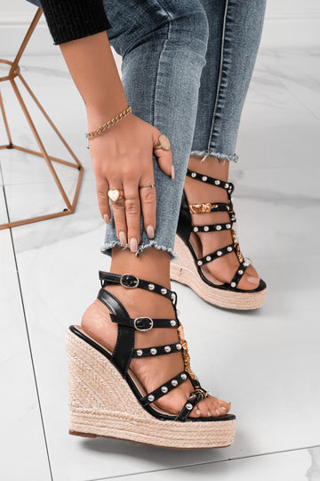 Black espadrilles with silver sphere studs