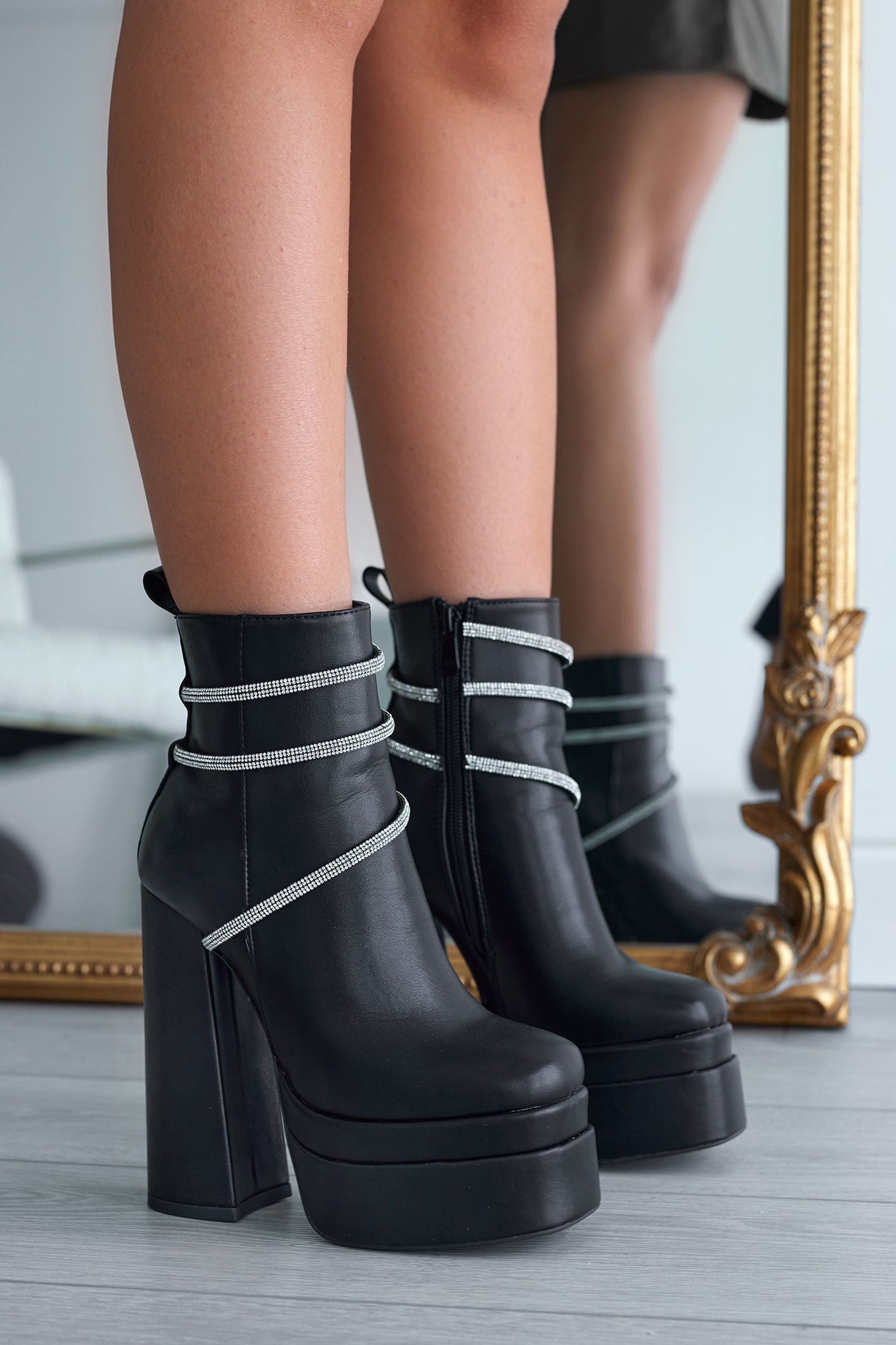 AVRIL - Black Alexoo ankle boots with rhinestones