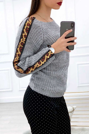 Sweater with sequins on the sleeves Grey