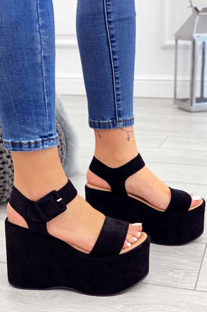 Black wedge platform sandals