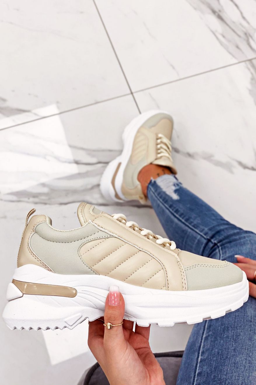 Beige sneakers in quilted faux leather