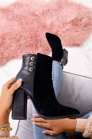 Black suede ankle boots with faux leather back Silvia Gala