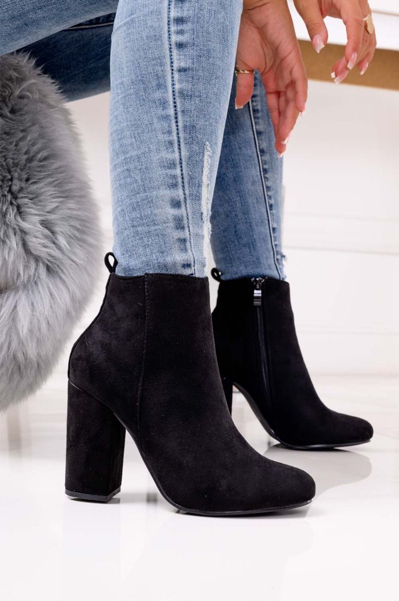 Black suede ankle boots with comfortable heel