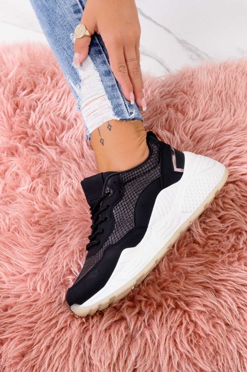 Black sneakers with python effect and thick sole