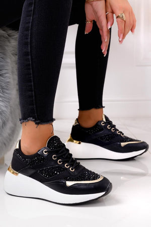 Black jewel sneakers with thick sole