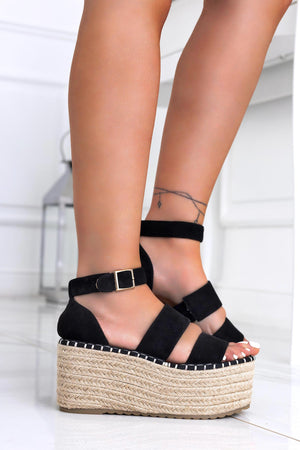 Black flatform espadrille sandals