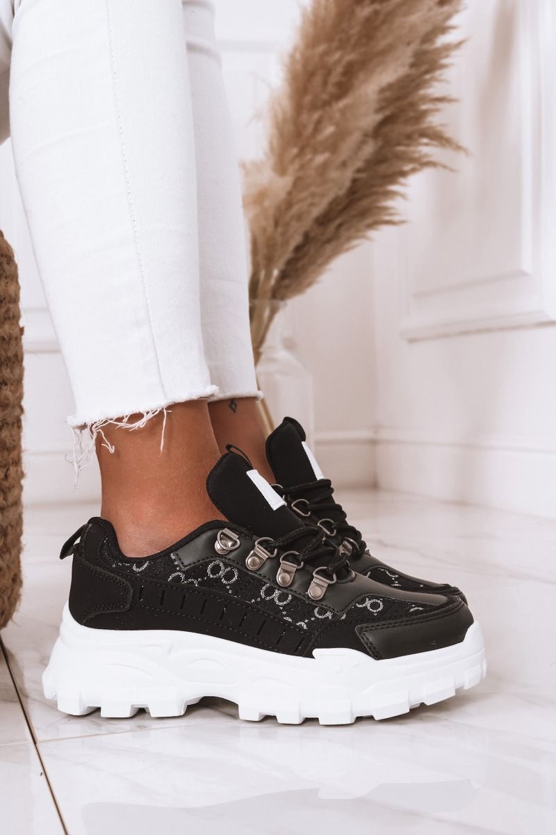 STATION - Black fabric sneakers with print