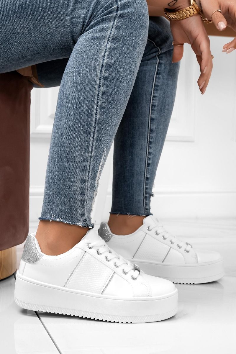 MORENA - Sneakers bianche con inserti glitter argento