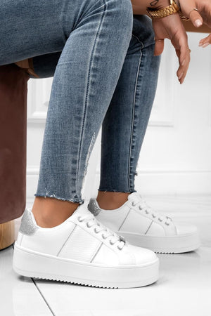 MORENA - White sneakers with silver glitter inserts