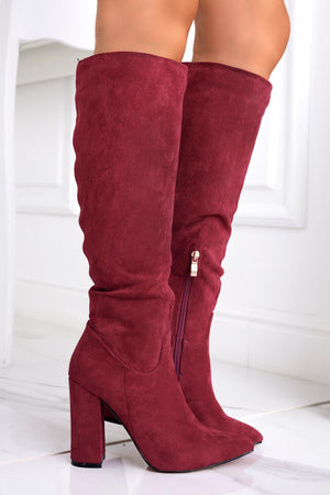 WENDY - Burgundy suede Alexoo boots with high heel