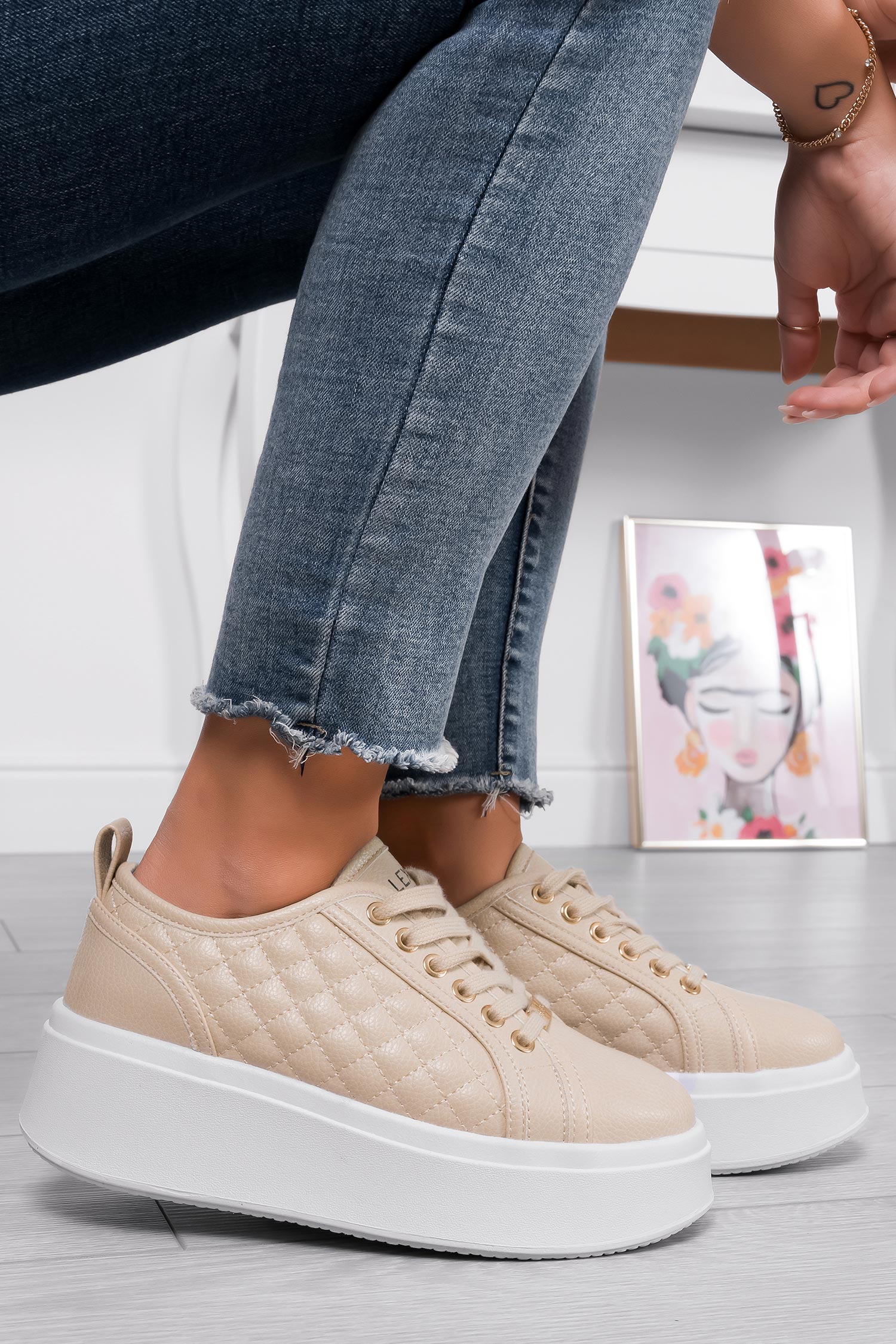 DALILA - Baskets plateforme Alexoo avec semelle épaisse matelassées beige
