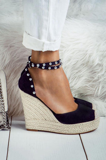Black espadrilles with high wedge and Dominic studs