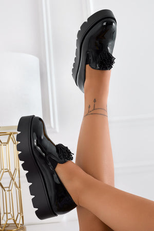 Black patent leather loafers