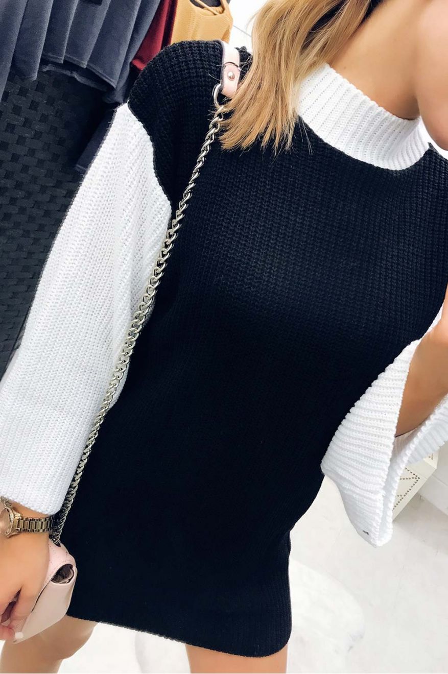 Two-tone knit dress Black