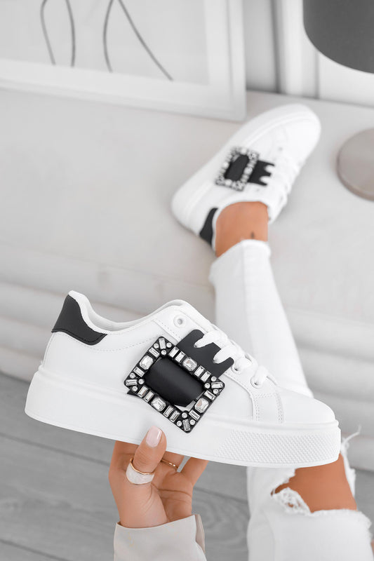 PLEASE - Sneakers gioiello bianche con fascia a contrasto nera