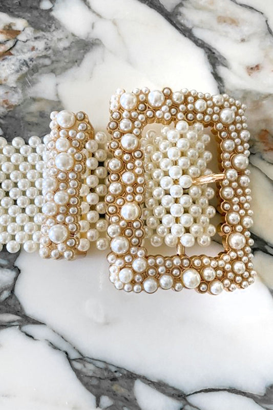 Cintura bianca in perle con fibbia oro