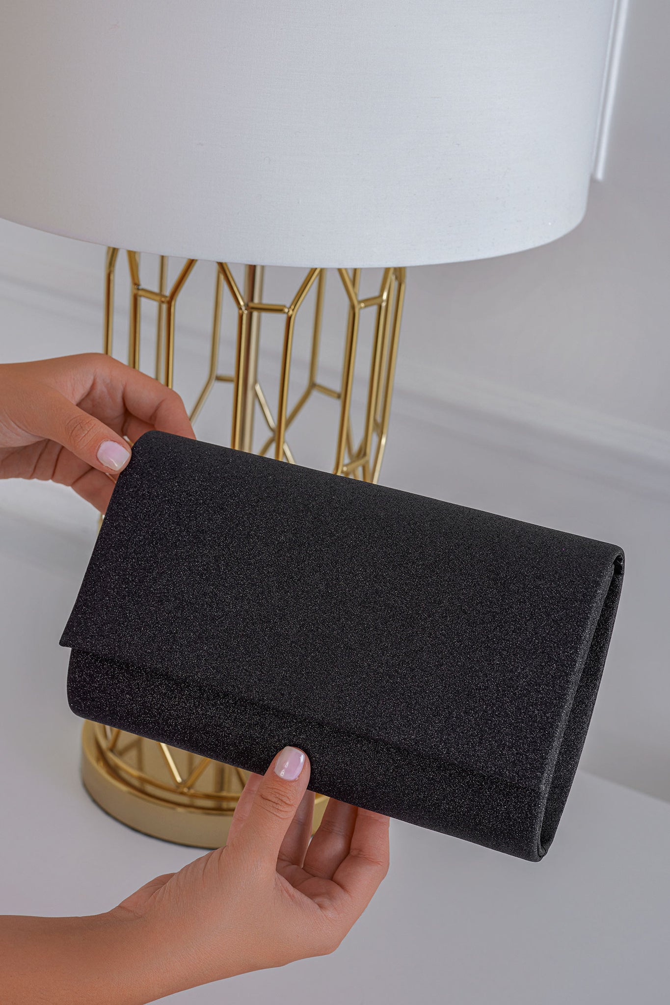 Black clutch bag B213 with glitter
