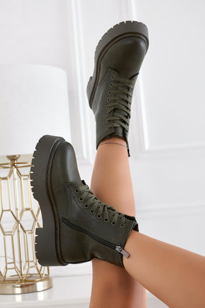 YARA - Green combat ankle boots with laces