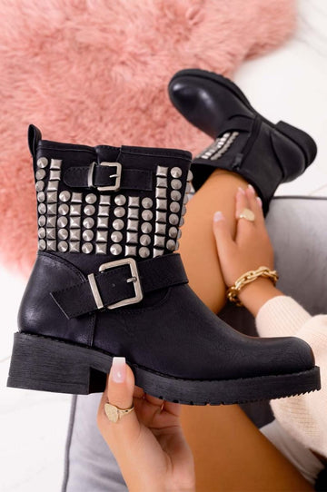 Black biker ankle boots with studs
