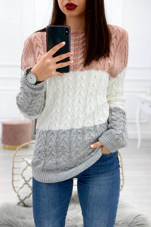 Braided sweater with contrasting multicolor panels