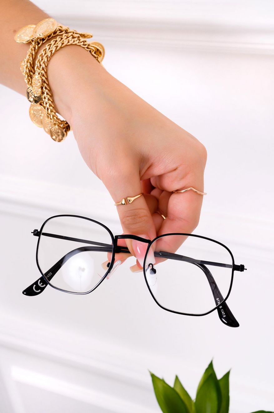 Glasses with clear lenses and black frame