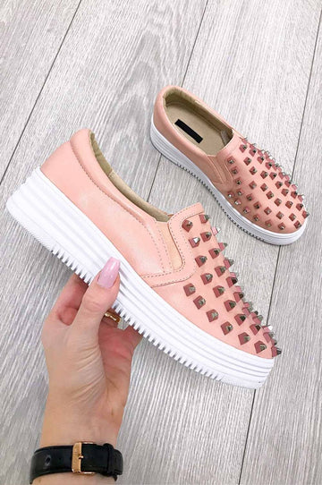 Pink faux leather slip-on with studs