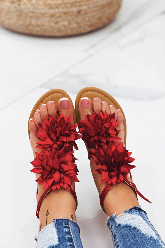 CONNIE - Sandali infradito rossi in raso con fiore applicato