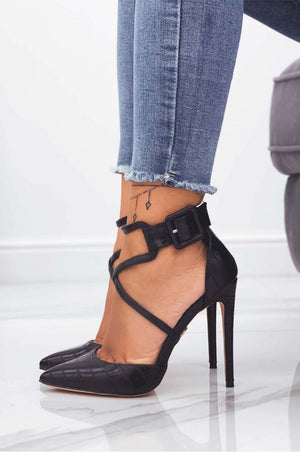 Black crocodile-effect high heel pumps