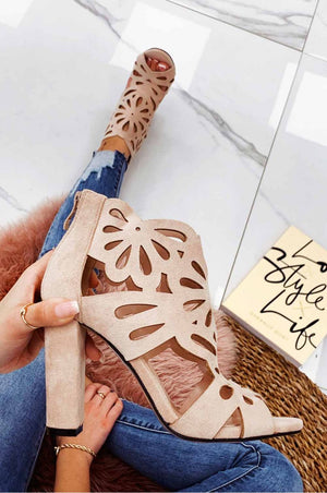 Beige perforated sandals with comfortable heel