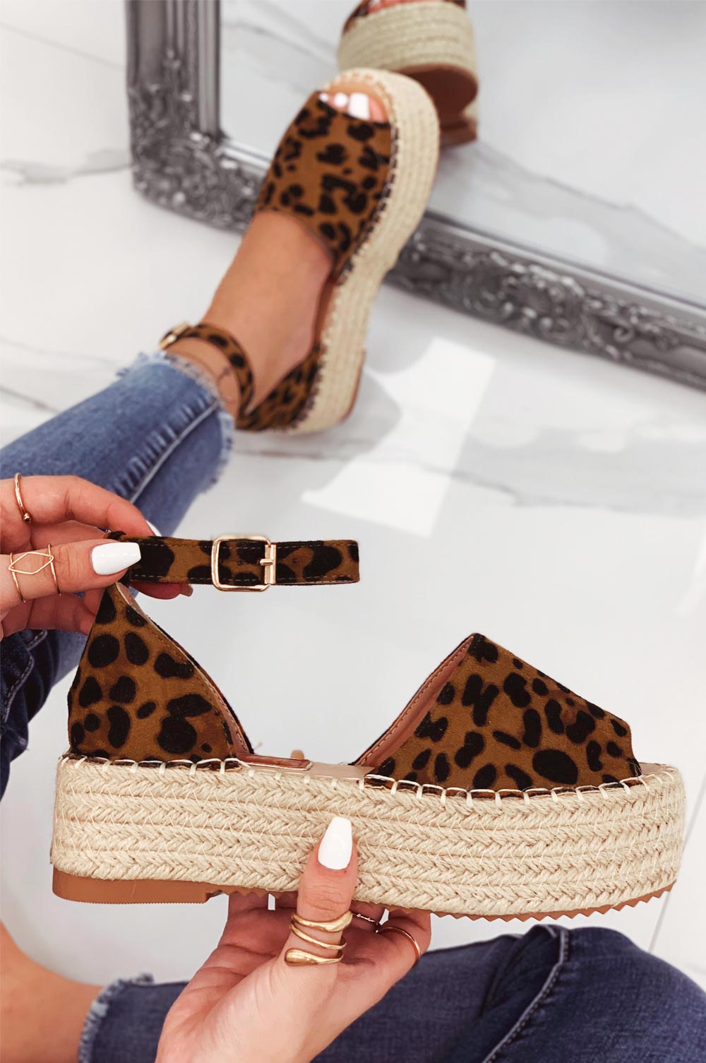 LICIA - Espadrillas maculate con zeppa e cinturino