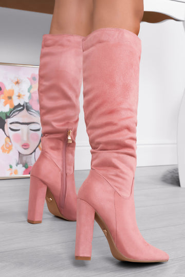 WENDY - Pink suede Alexoo boots with high heel
