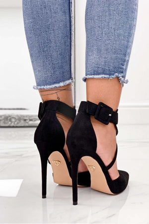 Black suede Alexoo pumps with high heel