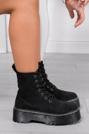 LARISSA - Black suede Alexoo combat boots with thick sole