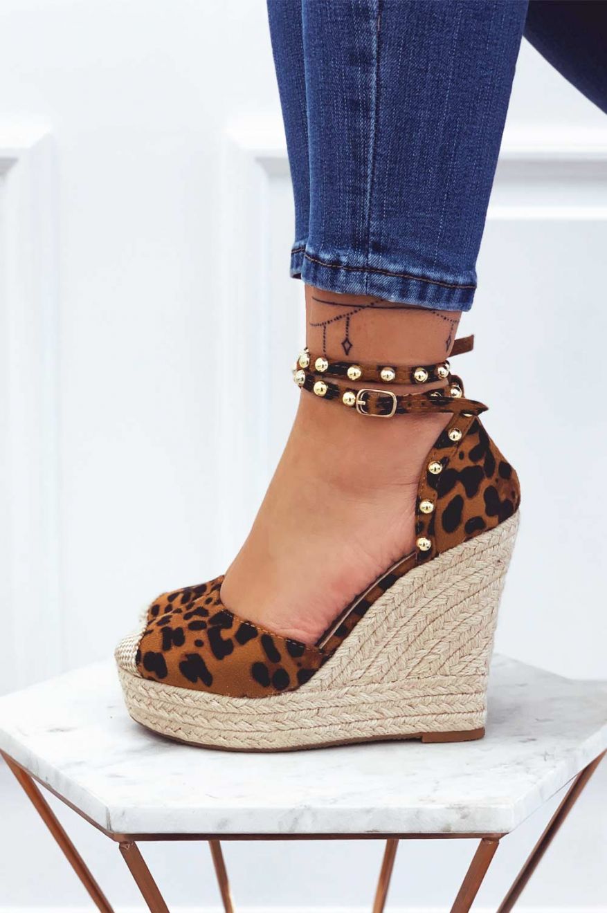 TOSCA - Espadrillas maculate con zeppa alta e borchie oro